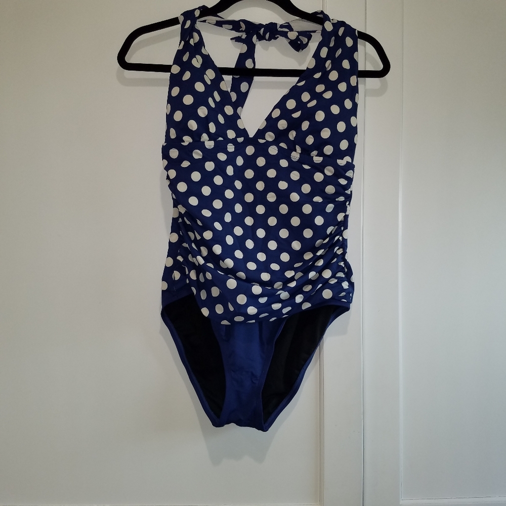Vintage/Rockabilly Style Blue Polka Dot Swim Suit
